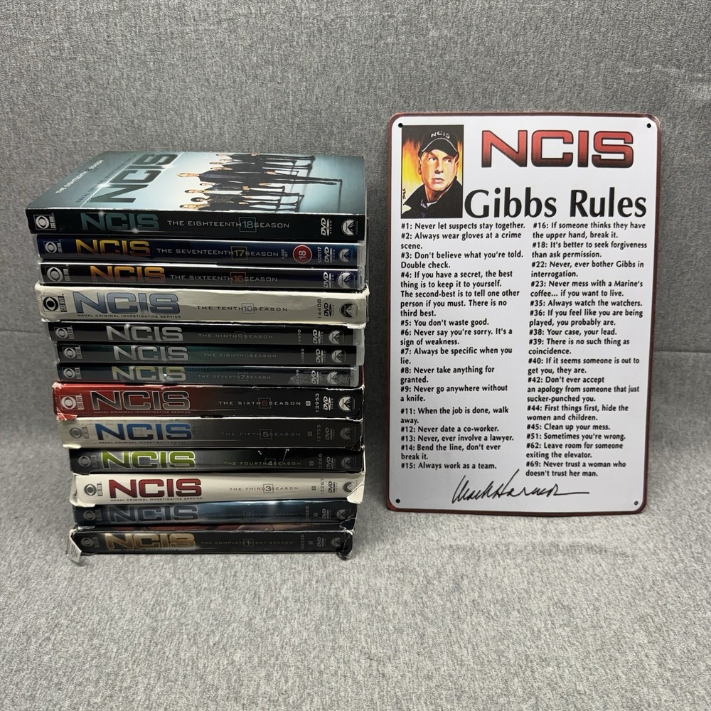 NCIS Seasons 1-10, 16, 17 & 18 DVD Lot + Ncis Wall Sign Preowned All Complete